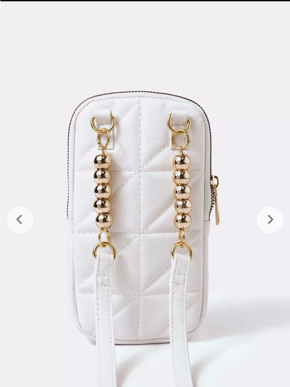 Zara White Quilted Crossbody Bag with Gold Bead Accents